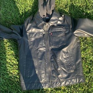 Levi Faux-Leather Bomber Jacket/ Sherpa Lining